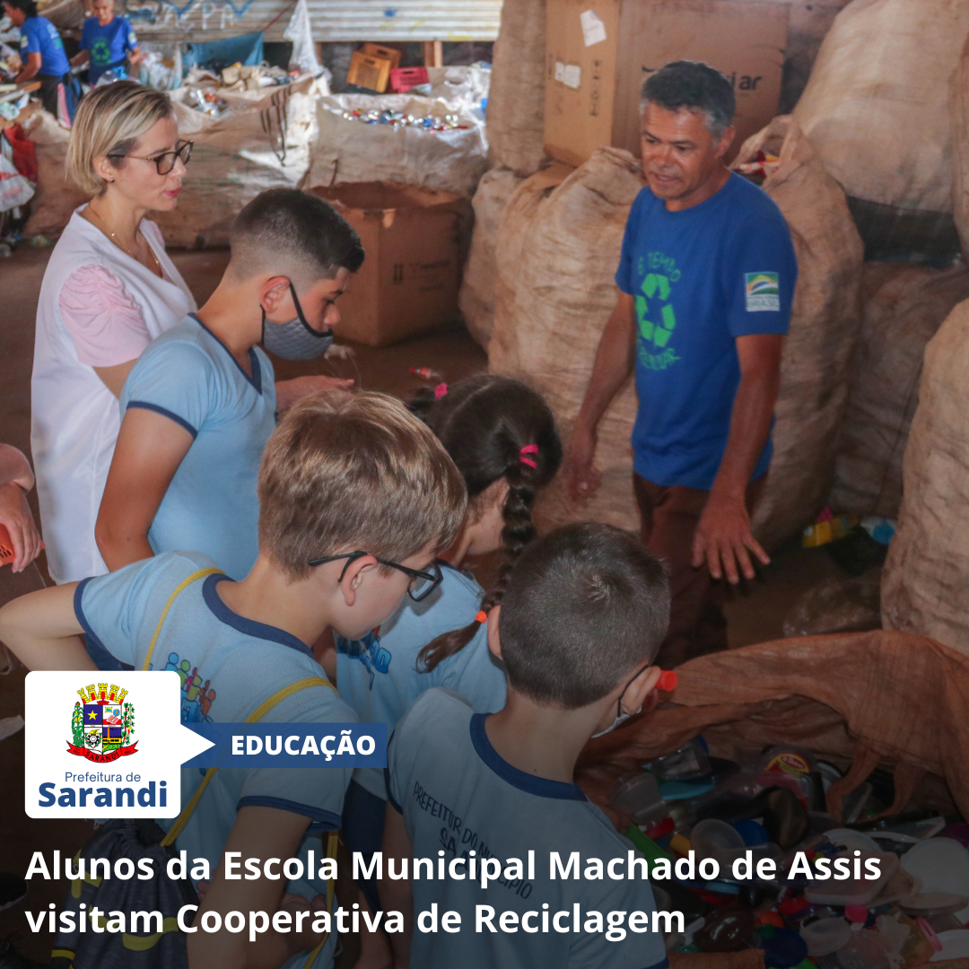Alunos da Escola Municipal Machado de Assis visitam Cooperativa de Reciclagem